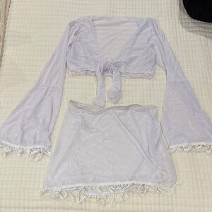 White Tie-Front Cover-up Set